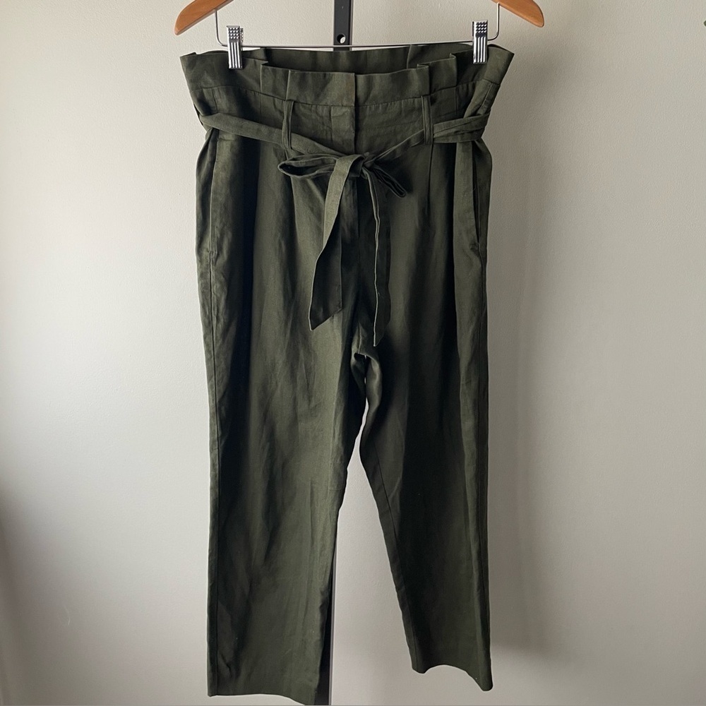 Boden Linen Cotton St Ives Paperbag Cropped Trouser Pant Belted Green Size 8 - Picture 1 of 9